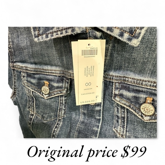 Chico’s Women’s Denim Jacket Indian Ocean Chico’s Size 00 (XS) NWT - Picture 3 of 4